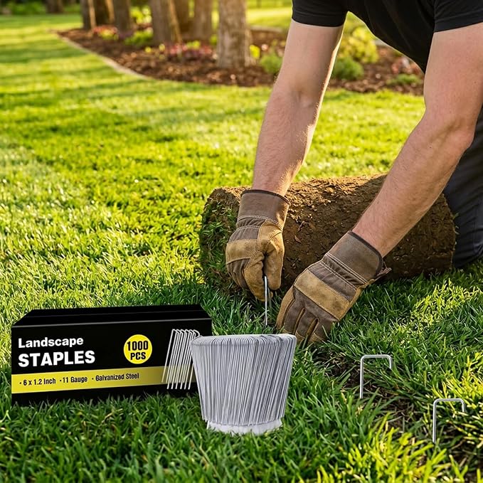 HongWay 1000 Pack 6 Inch Landscape Staples Bulk, Galvanized Garden Stakes 11 Gauge U-Shaped Pins Tent Stakes Yard Ground Staples for Landscaping Fabric, Lawn, Turf, Fence, Plant Cover, Irrigation