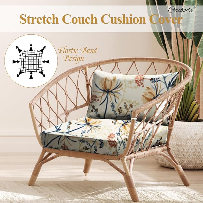 CALBODE 8PACK Outdoor Sofa Seat Cushion Covers, Floral Printed Stretch Polyester Elastic Detachable Half-Pack Sofa Cover, for Patio Terrace Garden Sofa Seat Cushion Cover