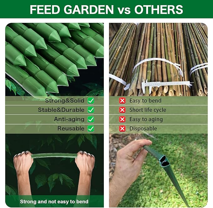 FEED GARDEN Garden Stakes 83 Inch 7ft 25 Pack,Sturdy Plant Metal Sticks Support,Plastic Coated Plant Stakes,Tomato Stakes,Beans,Trees
