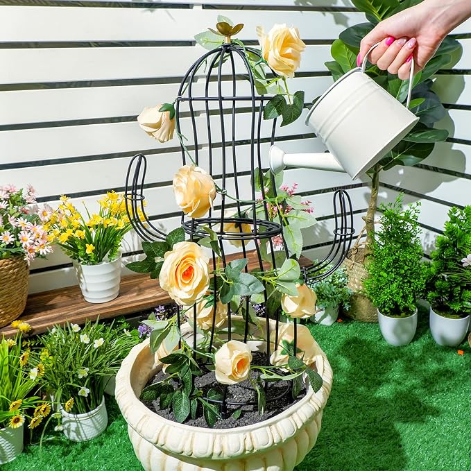 Cactus Obelisk Trellis - 16.34”x27.95” Unique Metal Design for Climbing Plants, Garden Decorative Support Structure for Potted Tall Vines and Rose Bushes