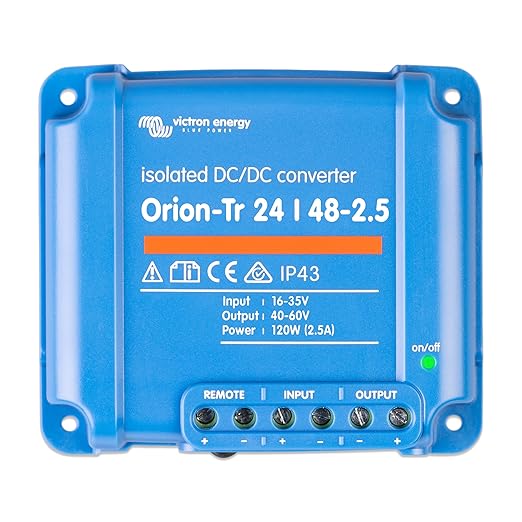 Victron Energy Orion-Tr DC to DC Converter - 24/48-Volt 2.5 amp 120-Watt - IP43 Protected - for Dual Battery Systems - Isolated