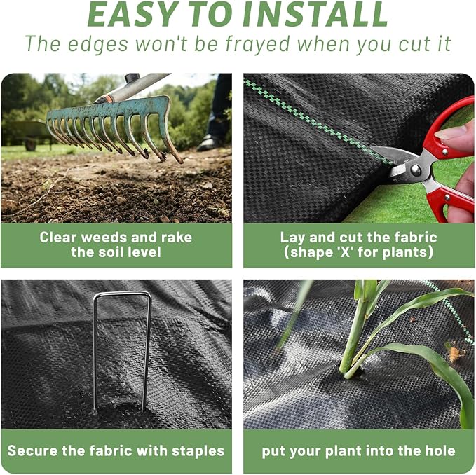 4FT x 100FT Weed Barrier Landscape Fabric，3.2oz Premium Heavy Duty Woven Cloth for Ground Cover Geotextile Fabric for Gardening, Farming with 20 U-Shaped Securing Pegs