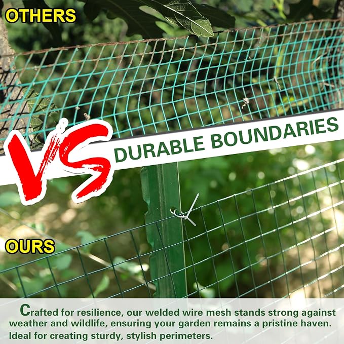 Hardware Cloth 1' 36in x 100ft Chicken Wire, Green Garden Fence, PVC Coated Metal Welded Wire Mesh for Preventing Snakes, Raccoons, Foxes, Poultry Netting