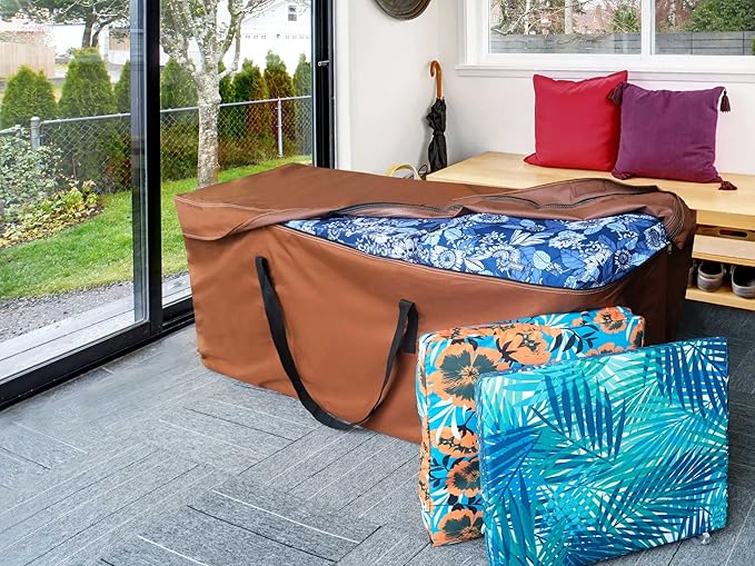 NettyPro Outdoor Patio Cushion Storage Bags Water-Resistant Extra Large 9 Ft Christmas Tree Cushion Bags for Storage, 65 x 20 x 28 Inch, Brown