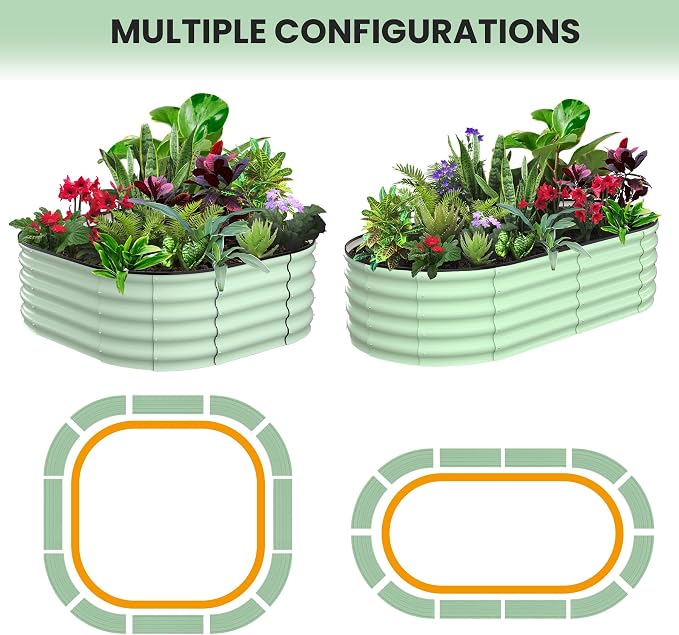 GarveeLife 2 Pcs 6x3x1 ft Oval Raised Garden Bed, Galvanized Raised Beds,Open-Ended Base Metal Raised Planter Beds,Garden Bed Outdoor,Planter Raised Boxes for Vegetables, Flowers,Tool-Free Asse,Green