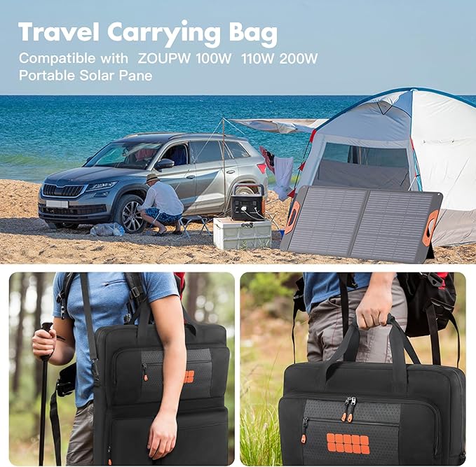 Padded Solar Panel Carrying Case Compatible with Jackery SolarSaga 100W 100X 200W,Travel Solar Panel Storage Bag Fits for ZOUPW 100W 110w 200w with Multi-Pockets & Shoulder Strap