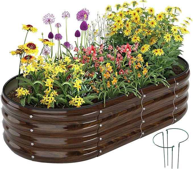 ZFHgarden Galvanized Metal Raised Garden Bed Kit for Gardening Outdoor Planter Grow Garden Box Raised Flower Bed Galvanized Planter Outdoor Brown 1PC