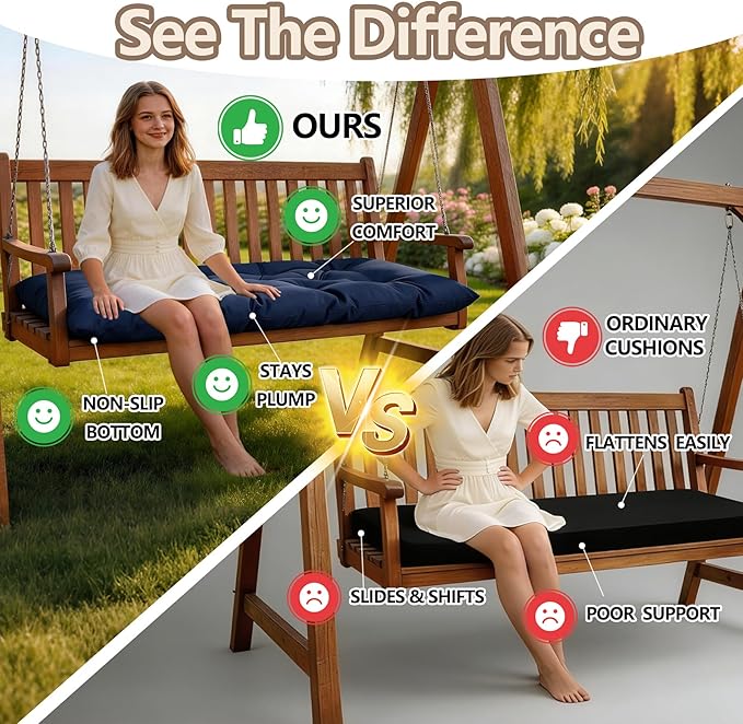 Yddsky 47.3 in Waterproof Indoor/Outdoor Garden Bench Seat Cushions，Thicken Patio Bench Soft Rocking Chairs Pad Lounger Seat for Wicker Loveseat Settee（47.3 X 19.6 in，Navy）