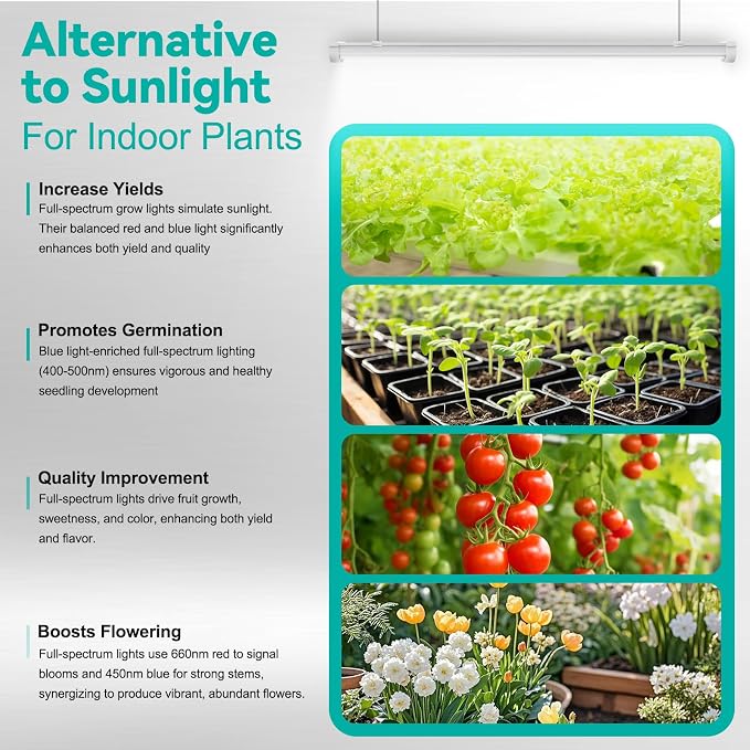 JESLED Plant Grow Lights, 2FT 5000K Full Spectrum Daylight White, 48W(2 X 24W,300W Equivalent), Linkable Grow Light Strips for Indoor Plants, Seed Starting, Greenhouse, Growing Shelf, 2-Pack