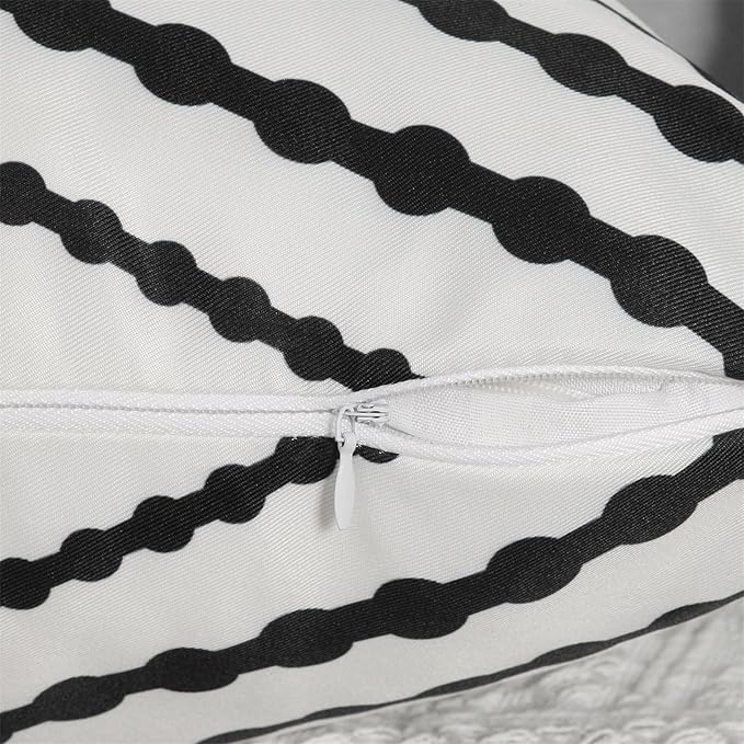 Adabana Outdoor Lumbar Waterproof Pillow Covers Set of 2 Boho Geometric Throw Pillows Cover for Patio Garden 12 x 20 Inch White