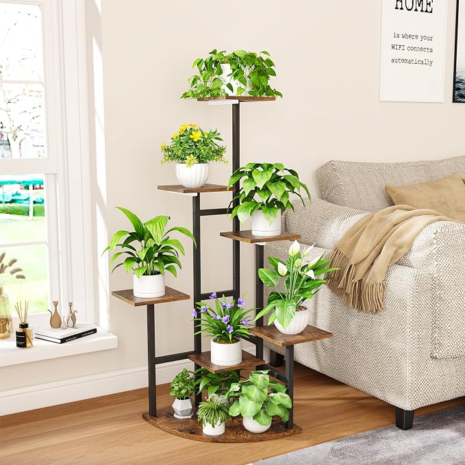 Corner Plant Stand Indoor with Grow Lights, 7 Tiered Plant Shelf Indoor, 43" Corner Plant Stands for Indoor Plants, Metal Plant Flower Display Shelves, Plant Organizer Rack for Living Room, Balcony, Home Decor