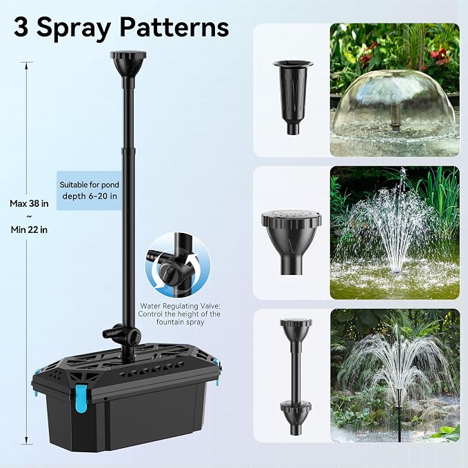 NFESOLAR 50W Solar Pond Filter Fountain, 580 GPH Water Pump, 10 FT Extension Cord, Solar Fountain Pump with Pond Filter Box Outdoor for Koi Ponds Water Feature