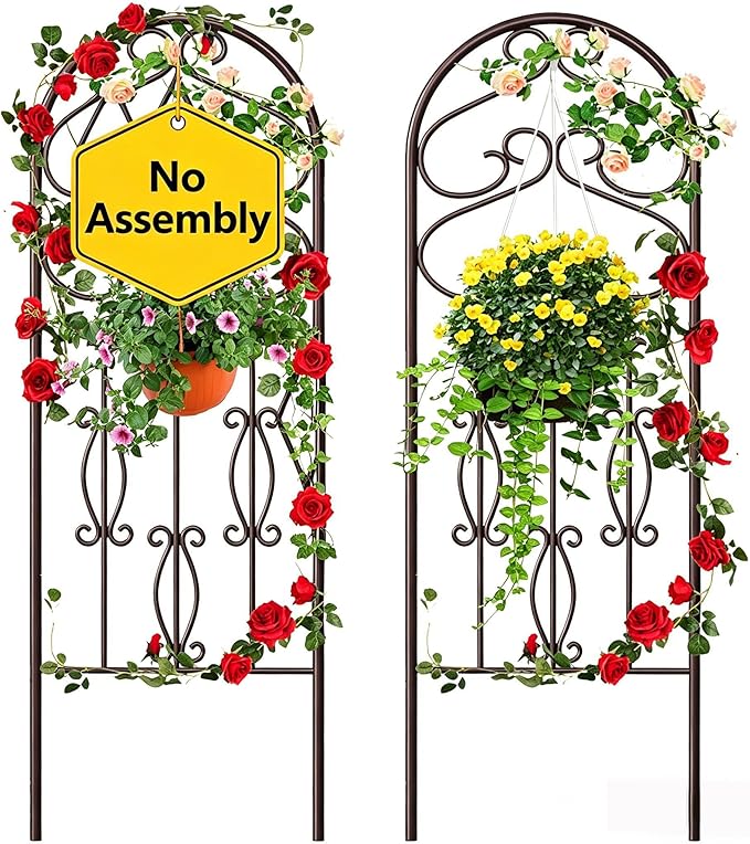 AMAGABELI GARDEN & HOME 2 Pack 60" x 18" Garden Trellis for Climbing Plants Outdoor Rustproof Metal Trellis for Potted Plants and Roses Vines Vegetables Flowers Ivy Cucumbers Clematis Supports Bronze