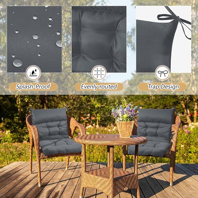 Sintuff 6 Pcs 44 x 21 x 4 Patio Chair Cushions Outdoor Chair Cushion Seat/Back Tufted Pillow with Ties Water Resistant Replacement Indoor Patio Furniture Outdoor Furniture (Solid Color,Dark Gray)