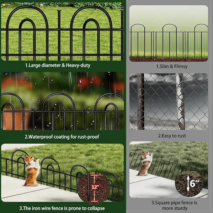 Decorative Garden Fence, 15 Panels No Dig Fence, 21.25 ft(L) x 13 in(H) Animal Barrier for Dogs Rabbits, Rustproof Metal Arched Decorative Garden Fences for Flower Bed, Outdoor, Yard, Patio