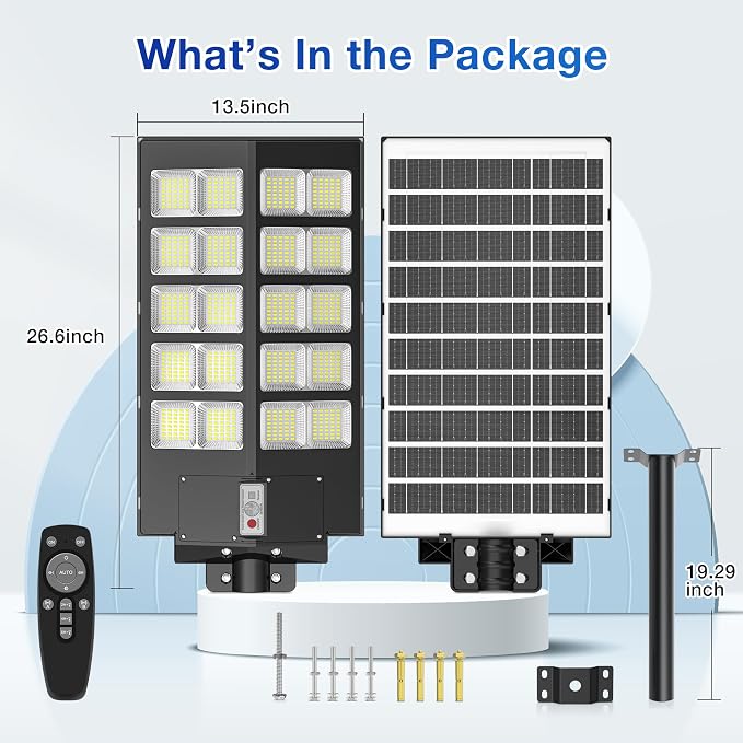 WYWNA 9000W Solar Street Light Outdoor, 8000K Motion Sensor Solar Lights with Remote, IP66 Waterproof Security Light, 350° Wide Angle, Dusk to Dawn for Parking Lot Yard Farm (2)