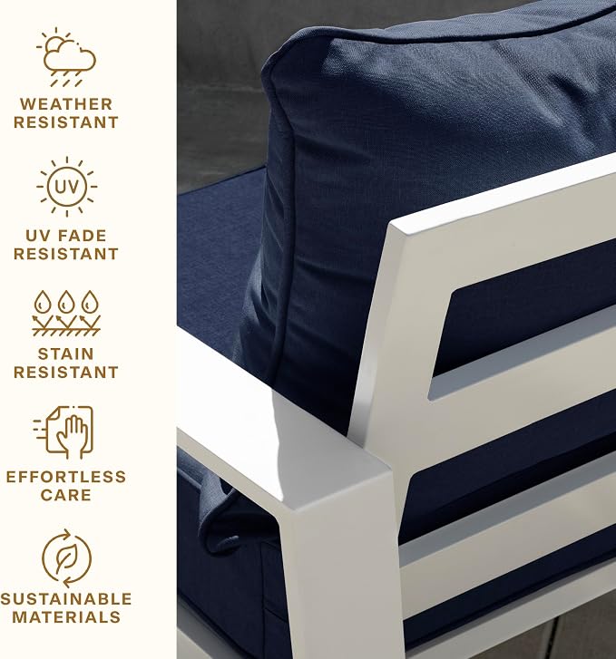 Honeycomb Outdoor Heritage Deep Seat, 24 x 23, Textured Solid Indigo Blue Chair Cushion with Removable Cover, for Patio Furniture