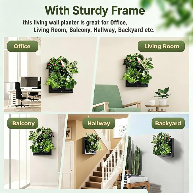 Wall-Mounted Planters Indoor, Living Wall Planter with 4 Pots - Vertical Planter Wall & Hanging Planter for Home, Office, Balcony or Shop No Assembly Required (White)