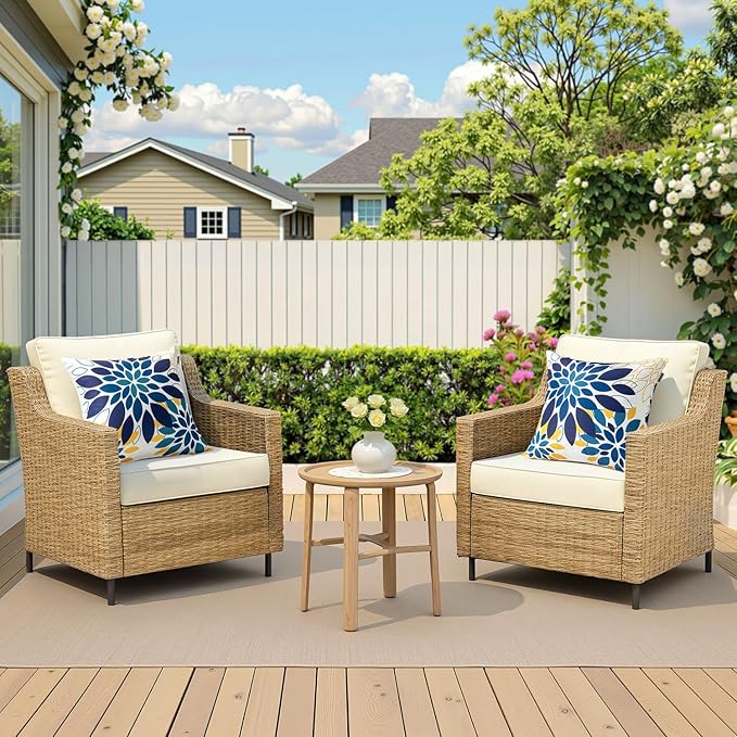 Floral Outdoor Pillow Covers Waterproof Spring Throw Pillow Cases Blue Yellow 18x18 Inch Set of 2 Decorative Summer Cushion Covers for Patio Furniture Garden Bench Porch Sofa