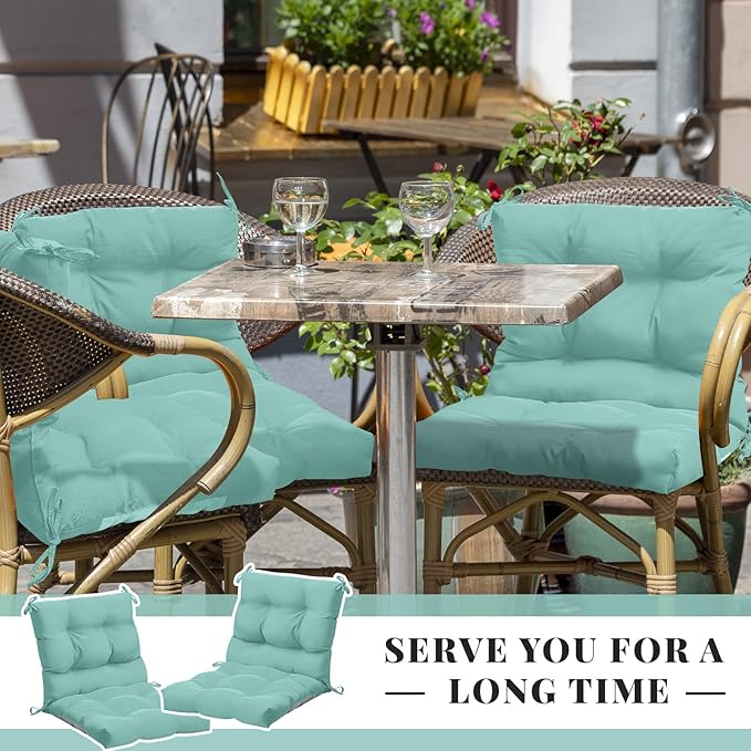 Marsui 2 Pcs Outdoor Indoor High Back Chair Cushions Patio Furniture Tufted Pillow with Ties Water-Resistant Replacement Outdoor Rocking Chair Cushions, 42 x 21 Inches (Light Green,Solid Color)