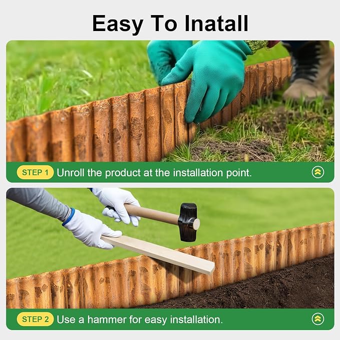 Land Guard Corrugated Garden Edging Border, 12" x 50' Landscape Paver Edging, Tall Landscape Edging, Fence for Garden, Flower Bed, Lawn and Landscape Edging (Rusty)