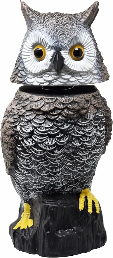 Owl Decoy to Scare Birds Away Scarecrow Fake Owl with Rotating Head 15" Tall