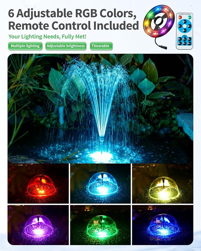 POPOSOAP Pond Filter with Fountain Kits Built-in U-V Clarifier, 660GPH Pond Pump Filter with RGB LED Lights & Remote Controller Light Timer, Pond Filters for Outdoor Ponds Clean, Clear P2300D