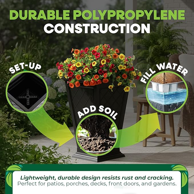 FCMP Outdoor - Modemmo Argyle Self-Watering Planter (2 Pack), Black