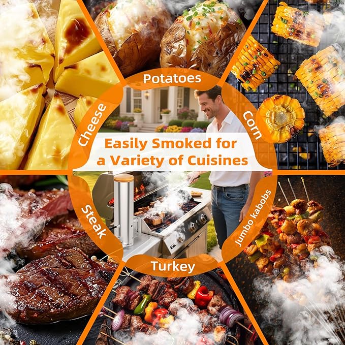 Smoke Generator, Hot and Cold Smoke Generator with Lid & Air Pump, Portable Electric Smoker Grill, Stainless Steel Pellet Smoker Tube, BBQ Premium Smoking Accessories for Smoking Meats and Vegetables