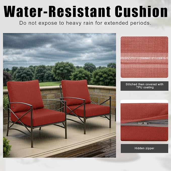 Favoyard Deep Seat Patio Cushions 24 × 24 inch Rainproof & Fadeness Furniture Cushion Set for Outdoor Chair Couch with Polyester-Linen Fabric & Removable Cover, Hidden Zipper and Adjustment Straps
