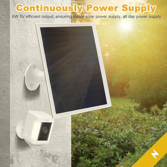 Solar Panel Charger for Ring Camera, Compatible with Ri ng Stick Up Cam Battery, Ring Spotlight Plus/Pro Battery,Waterproof, 5V 6W Fast Charging (White 2Pack)