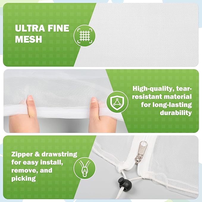 2 Pack 12x12 FT Fruit Tree Netting with Zipper and Drawstring - Heavy-Duty Fine Mesh Garden Bird Netting for Fruit Trees, Protect Fruits from Birds, Squirrels,Insects,Deer & Pests