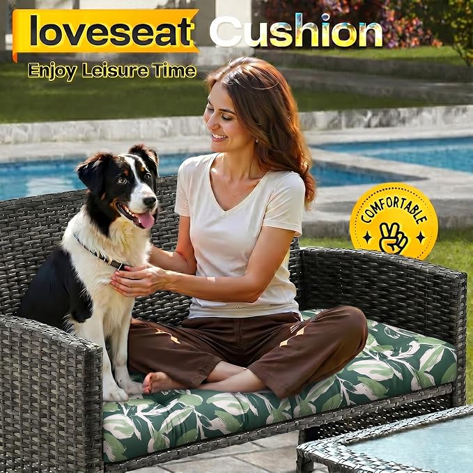 MAGIC ELEPHANT Outdoor Bench Cushion, Memory Foam Loveseat Cushion for Patio Furniture Wicker Chair, Settee Porch Swing Seat Cushion, 44 x 19 Inches (Forest Green Tulip)