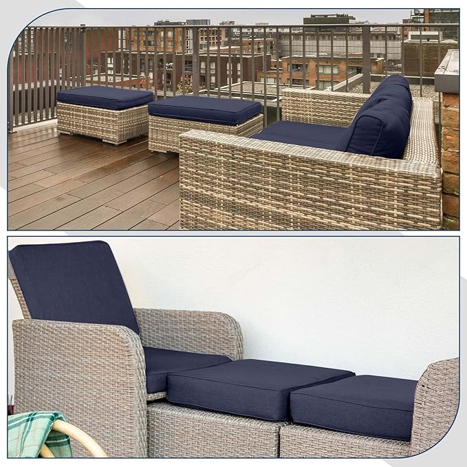 DoubleFill 1 Pcs Outdoor Ottoman Cushion 23"x19"x3" Waterproof Fade Resistant Outdoor Footstools Cushion Removable Patio Ottoman Cushions with Adjustable Fixing Strap for Stool (Navy Blue)