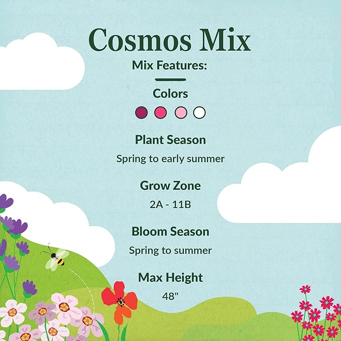Ferry Morse Flower Seeds - Non-GMO, Full Sun, Outdoor, Cosmos Mix - 1 lb