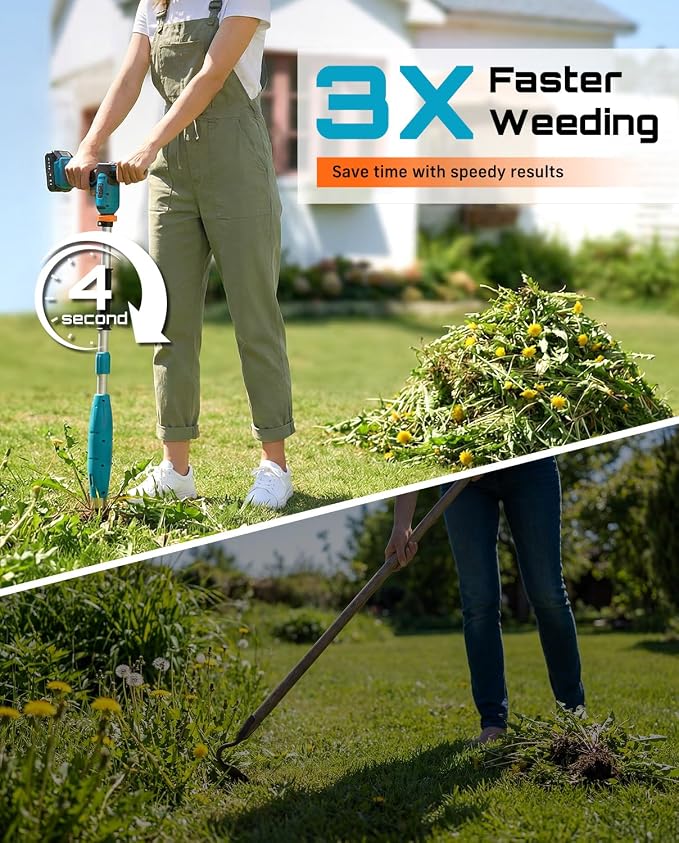 SEESII Stand-Up Weed Puller Tool with 40"-47" Adjustable Handle, High-Power 3-Claw Stainless Steel Spiral, 4S Deep Root Removal, One-Button Eject, Dandelion Remover & Crabgrass Puller for Garden