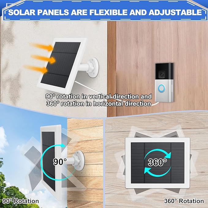 Solar Panel for Ring Doorbell 5W 5V Solar Charger Pefect for Ring Video Doorbell (2nd Gen - 2020 Release), Micro USB Port IP65 16.4ft Waterproof Charging Cable, 360°Adjustable Mount