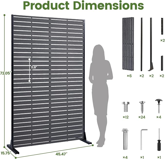 Outdoor Privacy Screen 72" H HDPE Decorative Freestanding Privacy Panel, Sandblasting Louvered Privacy Screens with Stand, Weather-Resistant Panel for Patio, Balcony, Backyard(6 Panels)