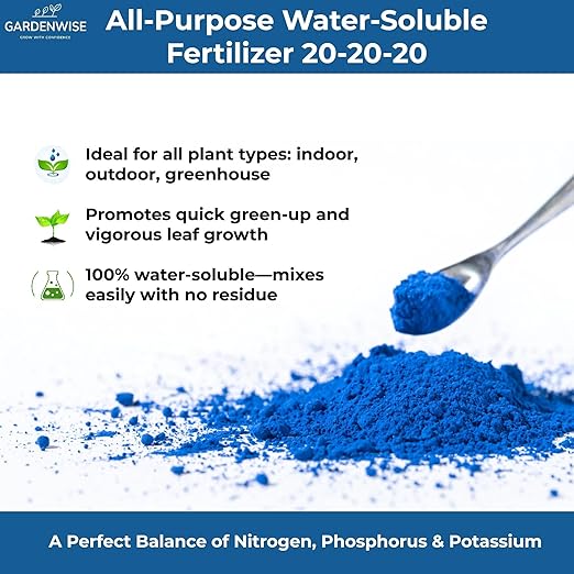 Gardenwise 20-20-20 Water-Soluble Fertilizer – Powder for Liquid Plant Food for Indoor & Outdoor Plants, Orchids, Vegetables, Lawns, Flowers – 20 20 20 Fertilizer 1/2 Quart (1 lb)