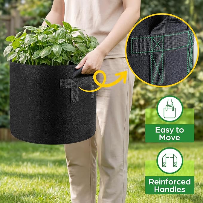Songrey 10-Pack 30 Gallon Grow Bags, Thickened Nonwoven Fabric Pots with Handles, Heavy Duty Garden Planter for Tomato, Vegetables and Flower