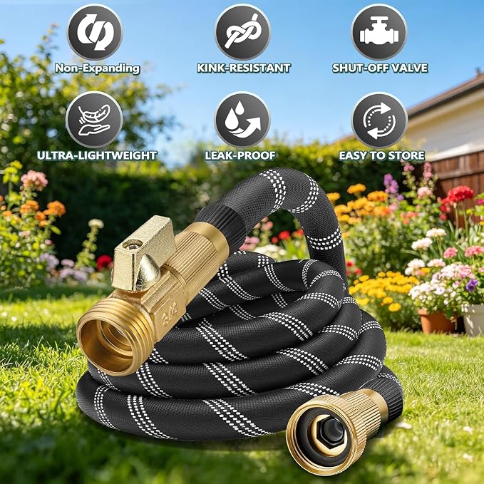 75 ft Garden Hose,Non-Expandable Lightweight All-Weather Water Hoses, Ultra Durable and Flexible Garden Hose with 10-Function Spray Nozzle, Leak-Free Connections Garden Hoses for Yard, Lawn,Outdoor