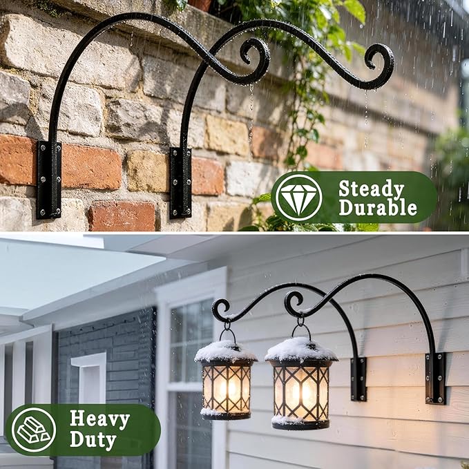 Heavy Duty 22 Inch Plant Hangers Bracket Outdoor, 80lbs Weight Capacity, Metal Wall Hooks for Hanging Plants, Bird Feeder, Wind Chime, Wall Decor, Plant Hanger Hooks for Hanging Flower Baskets