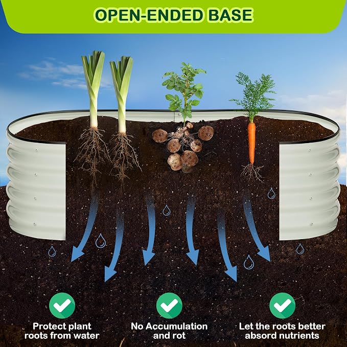 GarveeLife 2 Pcs 4.5x2x1.5ft Oval Raised Garden Bed,Galvanized Raised Beds,Open-Ended Base Metal Raised Planter Beds,Garden Bed Outdoor,Planter Raised Boxes for Vegetables,Flowers,Tool-Free Asse,White