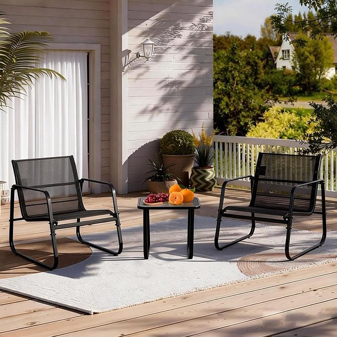 DUMOS 3 Piece Patio Furniture Set，Outdoor Patio Furniture Set with Table, Patio Sectional Bistro Sets for Lawn, Garden, Balcony, Poolside