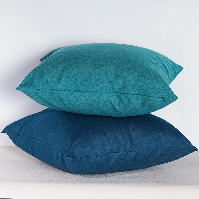 Pack of 4 Decorative Outdoor Waterproof Throw Pillow Covers ONLY Square Garden Cushion Cases for Patio, Couch, Tent and Sofa, 18 x 18 Inches, (Blue-Green, Blue, Green, Light Green)