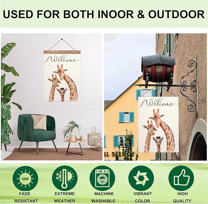 Mugod Funny Giraffes Garden Flag 12.5X18 Vertical Double Sided, South African Animal Safari Cute Wildlife Yard Flag Burlap Banners for Seasonal Farmhouse Outside Decor