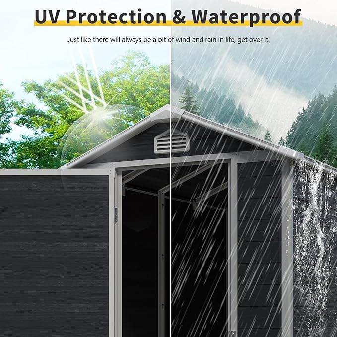 YOPTO 4x6 FT Outdoor Storage Shed,Garden Shed with Floor & Window,All Weather Waterproof Tool House W/Air Vent,Sloped Roof & Lockable Door,for Patio,Yard,Lawn,Black