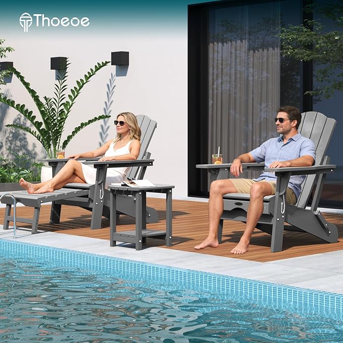 THOEOE Adirondack Outdoor Side Table, 2-Tier Sturdy Patio End Table Weather Resistant, Morden Side Table for Patio, Pool, Porch, Grey