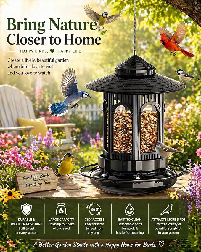 Premium Bird Feeder for Outdoor Hanging | Weather-Resistant & Durable Design | Easy Refill & Clean | Ideal for Garden, Patio & Backyard | Attracts Wild Birds