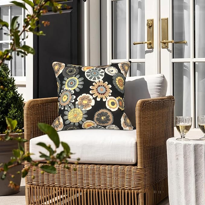 LVTXIII 2 Pack Outdoor Pillow Covers ONLY 18x18 Inch, Water-Repellent Square Decorative Cushion Covers for Patio Furniture, Garden, Sofa, Black Yellow Crosby